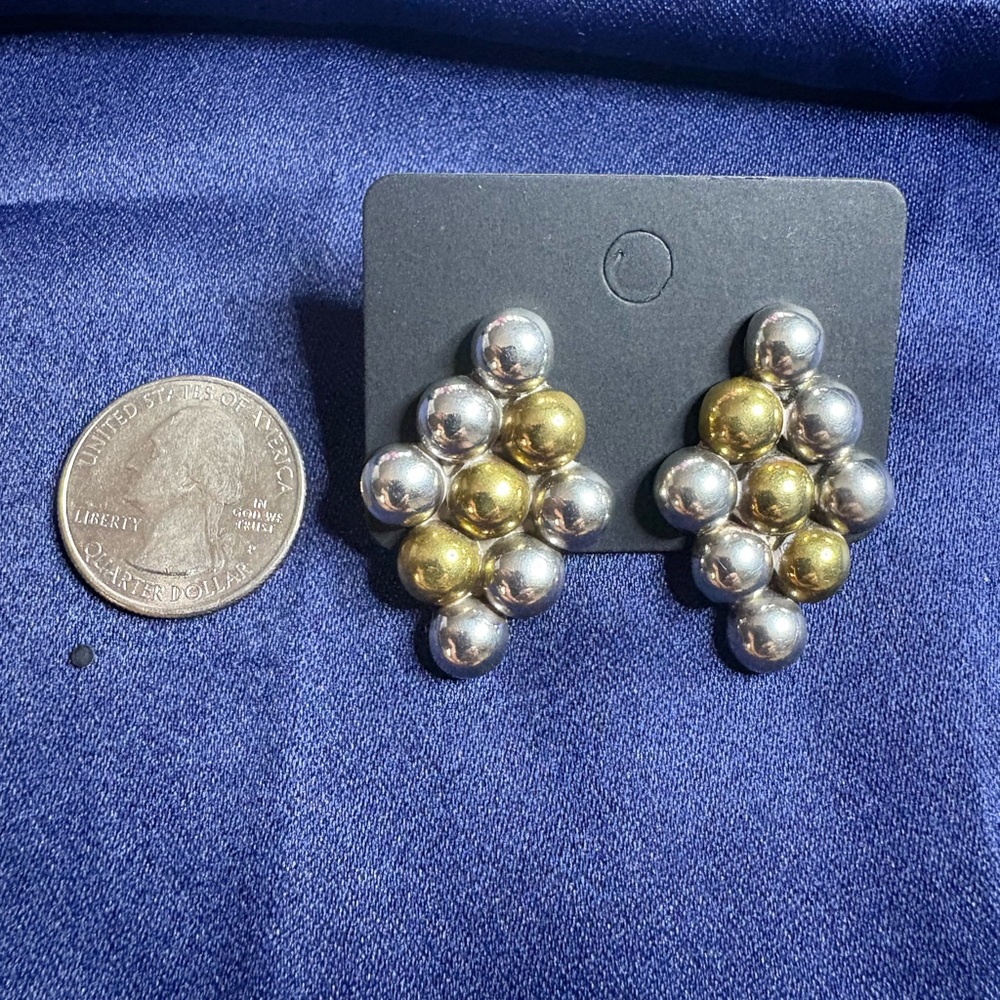 Earrings TAXCO Solid Sterling Silver and Gold Ball Marquise Shape Design - Picture 9 of 9